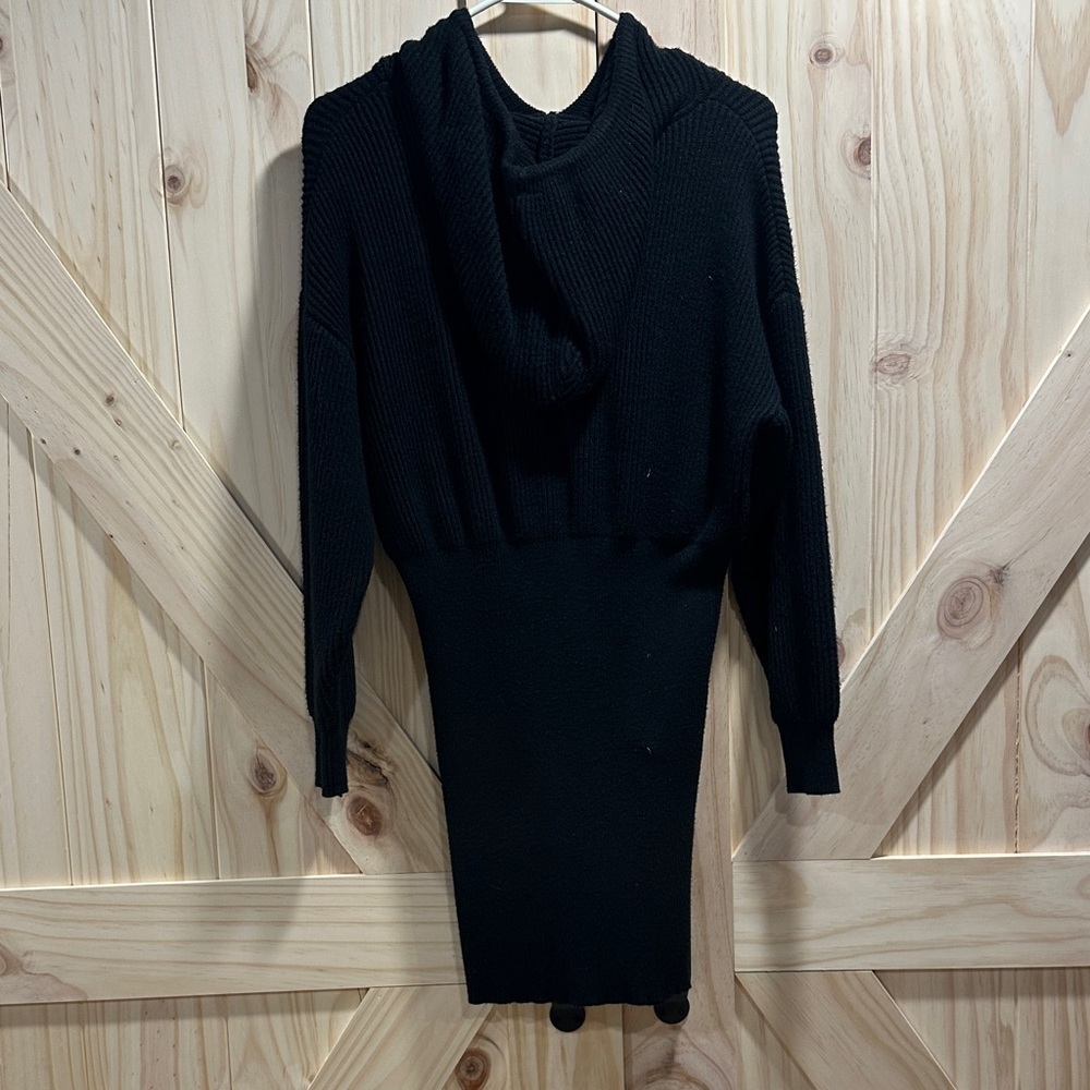 Elegant Black Knit Hoodie Sweater Dress - Picture 2 of 3